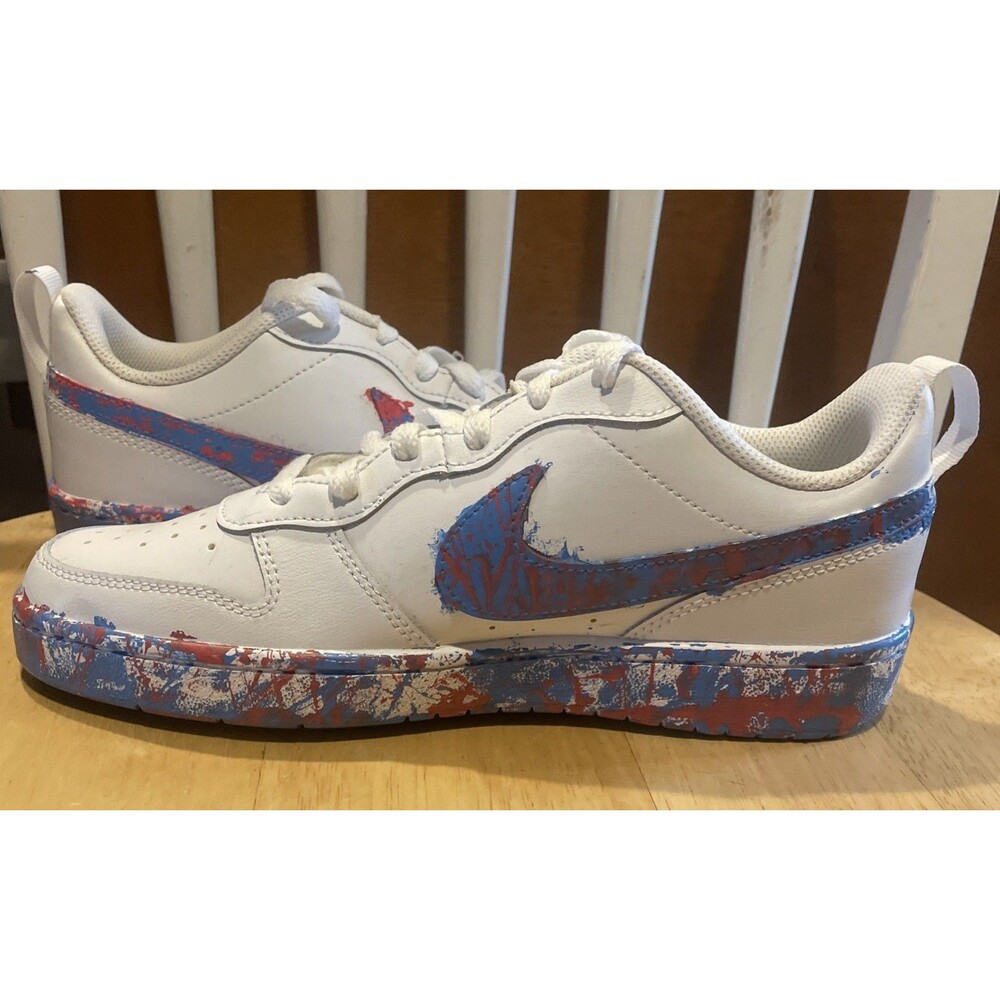 Nike Court Borough Low 2 (GS)  BQ5448-100 Costum Blue Red Splatter Size 7Y